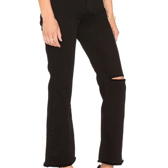 NOBODY Denim Belle High Rise Flare Crop Distressed Torn Jean, Black - Picture 2 of 15